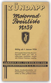 Zündapp Motorrad-Preisliste N⁰ 59. January 1936